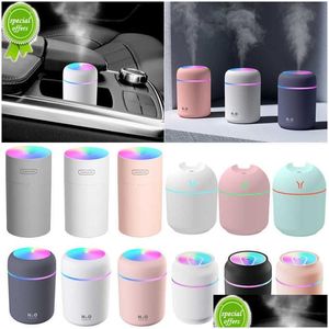 Bilarrangör Nya 300 ml mini Air Humidifer Arom Essential Oil Diffuser med LED -lampa USB Mist Maker Aromaterapi luftfuktare för hem DHWPK