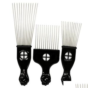 Hair Brushes Black Plast Fist Handle Afro Brush Stianless Steel Wide Teeth Metal Hair Pick Comb With Drop Delivery Hair Products Hair Dheoq
