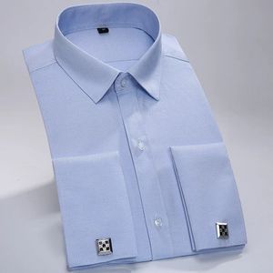 S - 6XL Camisa de casamento masculina camisa de smoking masculina camisa de punho francesa formal camisa de manga comprida masculina slim fit camisa de punhos franceses 240307