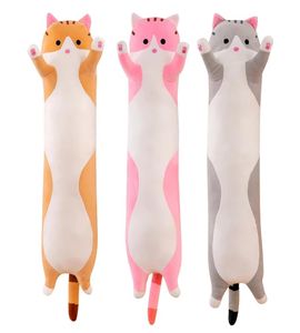 Cute 50cm Long Cats Toys Elastic Stuffed Plush Squishy Cat Cushion Pillow Cuddly Buddy Brown Pink Grey Whole LA4915284461