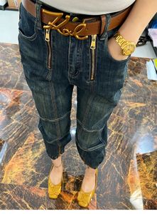 Y2K Womens Jeans Nine-Point Pants Harlan Pants Pear-Shaped Fat Mm Jeans Autumn Womens Pants Show Lean High midjed 240304