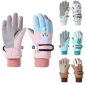 Vinterbarnshandskar förtjockad varm skidfinger för barn Nonslip Windproof Boys Girls Snow Accessories 412 år 240226