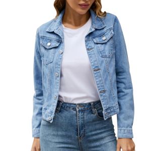 Jackets Basic Women Denim Jacket Spring Autumn Short Coat Jean Jackets Casual Solid Color Button Down Cropped Jacket Lady Outerwear