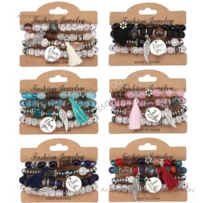 Designer-Schmuckarmband Designer stapelbare Perlenarmbänder für Mädchen Mehrschichtiges Flügelarmband Anhänger Charm-Farben Quaste Stretch-Armbänder 4-teiliges Set