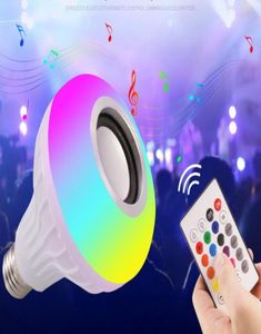 E27 Smart LED Light RGB Altoparlanti Bluetooth wireless Lampadina Lampada Riproduzione di musica Dimmerabile 12W Lettore musicale Audio con 24 tasti Telecomando Co5360024