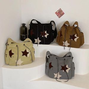 Borse a tracolla Borsa a tracolla casual da donna Borsa a tracolla di grande capacità in tela Shopping quotidiano Stella Applique Y2K Street Style Scuola per adolescenti Studenti