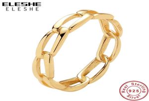 Eleshe Pure 925 Srebrne Pierścienie z 18 -karatową złotą maskowaną łańcuchą prosta pierścień dla kobiet Party Wedding Biżuter Prezent2204993