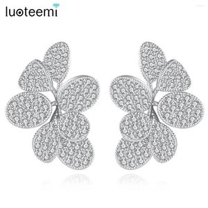 Ohrstecker LUOTEEMI Luxus große Blume CZ gepflastert elegante Hochzeit Braut Zirkonia Schmuck ungewöhnliche Designs Geschenk