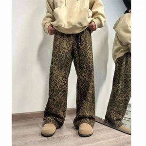 Men's Jeans Leopard Printed Men Fashion Retro Vintage Streetwear Hip-hop Loose Wide Leg Mens Denim Trousers 125 510