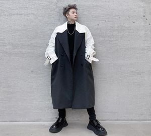 Men039s Trench Coats Color Menswear Block Spliced Coat 2022 Loose Lapel Double Breasted Oversized Windbreaker Fashion Chic Long1717248