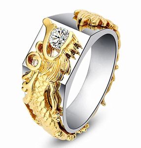 Модные кольца с драконом, цирконом, бриллиантами и драгоценными камнями для мужчин, мужские золотые, белые, серебряные ювелирные изделия, крутые аксессуары для вечеринок7662787