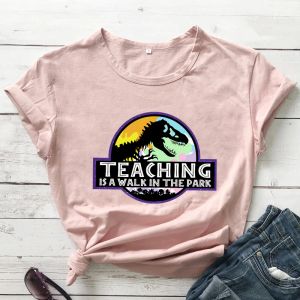 T-Shirt TEACHING IS A WALK IN THE PARK T-Shirt Lehrer-Dinosaurier-Shirt Lustige Grunge-Tumblr-Shirts Frauen ästhetische Kunst Vintage-T-Shirt