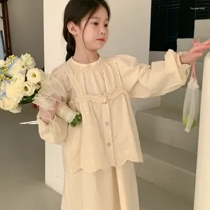 Clothing Sets 2024 Girls Speing Summer Two Piece Top Vest Dress Full Sleeve Long Sweet Loose Soft Fashion All-match Outdoor