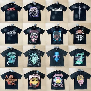 Hellstar Shirt Mens T-shirty Vintage czarny krótki rękaw TEE Men unisex swobodny krótki rękaw Hip Hop Fash