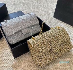 2024 Tweed Damen Designer-Schultertasche mit doppelter Klappe, klassisch, 26 x 16 cm, Gold/Silber-Hardware-Kette, mittelgroß, bunt, Umhängetasche, Luxus-Geldbörse