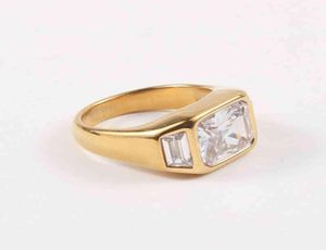 Big square cube zircon gold chunky women stainless steel shiny statement cocktail ring for party vintage3822092