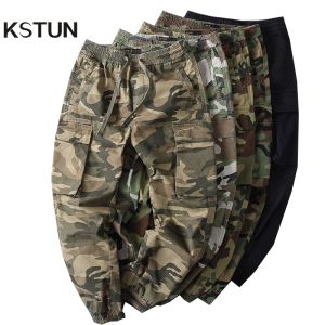 Calça calças coreanas Calças homens jogadores calças Slim Fit Cotton Camouflage Bolsões laterais do exército militar Jogging Casual's Men Troushers