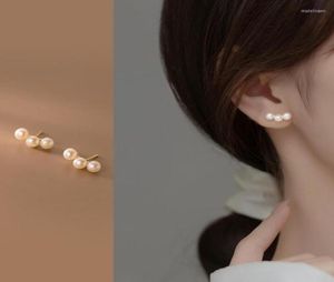 Stud Earrings Genuine 925 Sterling Silver Cute Three Pearls For Women Girls6431804