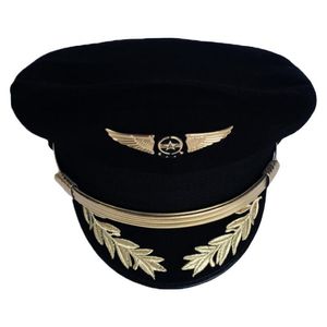 Custom Upscale Pilot Cap Airline Captain Hat Uniform Halloween Party Adult Men Military Hats Black For Women Wide Brim252r