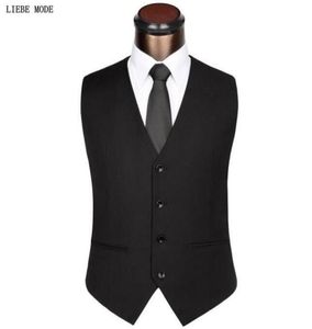 Mens Black Grey Wedding Suit Vests For Men Slim Fit Dress Vest Male Formal Tuxedo Waistcoat Business Casual Sleeveless Jacket 21092758164