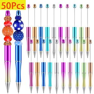 50Pcs Plastic Beadable Pen Bead Black Ink Ballpoint DIY Making Kit Pens for Women Kids Students Office School 10 Colors 240229