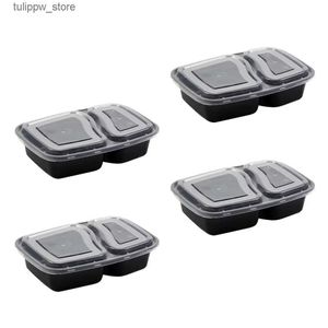 Bento Boxes Disposable Meal Prep Containers 2-compartment Food Storage Box Microwave Safe Lunch Boxes (Black with Lid) L240307