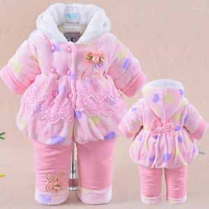 Conjuntos de roupas 2024 Moda Inverno Bebê Meninas Algodão Criança Com Capuz Casaco Camisa Calças 3 Pcs Infantil Grosso Terno Quente Roupas W148