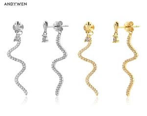 Andywen 925 Sterling Silver Gold Long Zircon CZ Snake Base Drop Earring Clear Party Piercing Pendiente Women Luxury Jewelry 2201085595328