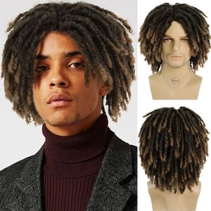 Gnimegil Synthetic Short Short Braided Wig for Men Afro Bob Ombre Brown Crochet Twist Hair DreadLocks Wig Natural Dreads Wig Man Rasta 240226