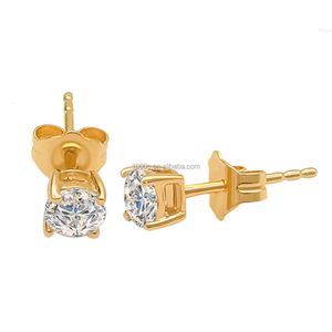 14k Solid Yellow Gold Lab Grown Stud Earrings Real Fine Jewelry Diamond Custom