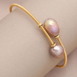 Charm armband kvinnor pärla armband guld koppar ring justerbar två lila naturliga rispärlor för smyckespresent