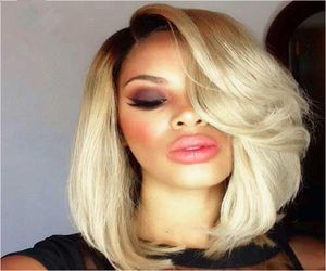 Lace Front Wigs Ombre Blond Charming Short Bob Straight Wigs Simulation Brazilian Human Hair Style Wigs For Black Women In Stock3877286