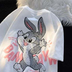 T-Shirts Cotton Stereo Sweet Rabbit Top Oversize Tshirt Women Summer Harajuku Fashion Japanese Cute Kawaii Shirts Woman Tops Tee Shirt