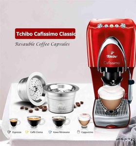 Refillerbara kaffefilter för Caffitaly Tchibo Cafissimo Classic Kfee rostfritt stål Återanvändbart kaffekapsel Tamper Spoon 21033721695