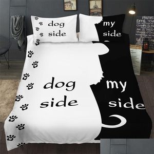 Set di biancheria da letto Bonenjoy Set di biancheria da letto di colore bianco e nero Coppie Dog Side My King Queen Single Double Twin Fl Size 210716 Drop Delivery Dhn5Z