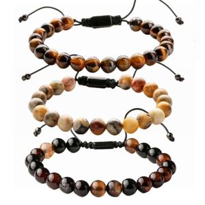 Tiger Eye Agate手織り天然石のカップルビーズブレスレット