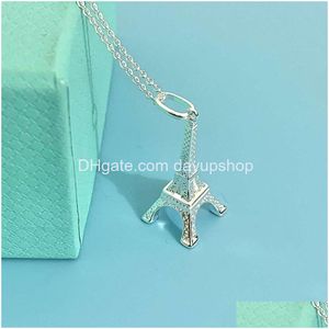 Pendant Necklaces Tlris Amily T 925 Sterling Sier Eiffel Tower Pendant Necklace Fashionable And Personalized Womens Drop Delivery Jewe Dh2Jb