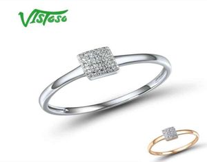 Vistoso Pure 14k 585 Rose White Gold Sparkling Diamond Delicate Square Ring for Women Jubileum Engagement Trendiga fina smycken 26843807