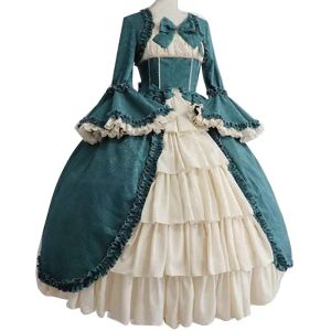 Abito carino cosplay nero donne lolita signora retrò collo quadrato vita stretta bowknot abito medievale abito da festa costume abiti da fata