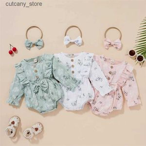 Jumpsuits Childrens Cute Crawl Suit Girls Long-Sleeved Sweet Cotton Jumpsuit Spring Autumn Kids Fashion Printing Comforts Coveralls 7M-3Y L240307