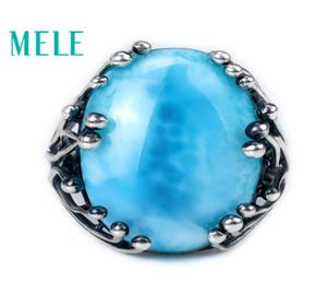 Natural Larimar 925 Silver Ring med Big Oval Cut 15x20mm Blue Stone för både kvinnor och man modedesign GEM Fina smycken Y190611148731