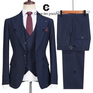 Anzüge Cenne des Graoom 2022 Navy Blue Suits für Männer 3 Stück Single Breasted New Style Haderormade Casual Business Hochzeits Smoking Tuxedo Geschenk