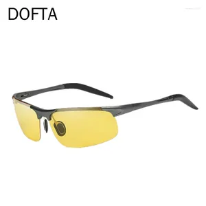 Óculos de sol dofta visão noturna homens al-mg motorista óculos masculino para dirigir lentes amarelas com caso 8001