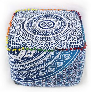 Grande Hippie Mandala Meditazione Ottomano Cuscino Pouf Copertura Pouf quadrati Cerchio bohémien Cuscino da pavimento Fodera per camino all'aperto Yoga Soggiorno Decor