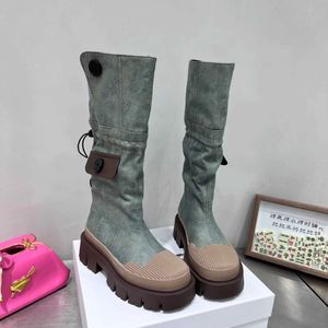 Thigh High Heel Boots Shoes Winter Knee Length Boots Womens Denim Shell Head Thick Bottom Work Clothes New Fashionable Skinny Knight Boot Trend 230830