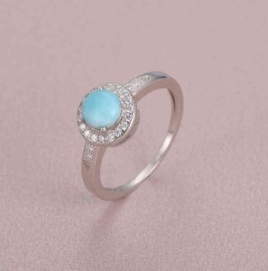 925 Sterling Silber Naturstein Larimar Antragsring Damen Design Klassisch Schlicht Weiblich Hochzeit LIEBE Diamant Schmuck Dating1052019