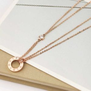 Designer Charm Rose Gold Double Layer Discharter Diamond Digital Titanium Steel ClaVicle Halsband Carter Chain Set Enkel och elegant kvinna