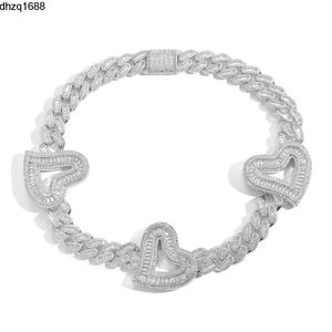 Vendita calda Collana a maglie cubane 16mm Baguette Cz Catena a cuore grande Collana con bracciale moda Hip Hop Donna Uomo Gioielli