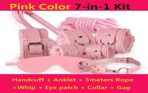 7in1 kit Bondage set for foreplay sex games red fur handcuffs blindfold handcuffs ankle cuff collar Leather whip ball gag 5meter8370971