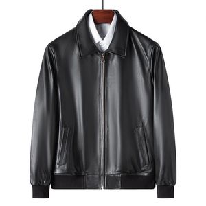 Men's genuine leather sheepskin jacket black tops motorcycle biker outerwear coats s m l